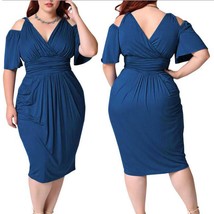 Fashion Womens Plus Size V-Neck Strapless Sexy Solid Casual Short Sleeve Dress - £30.36 GBP