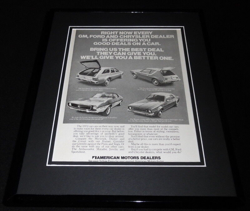 Primary image for 1972 American Motors Framed 11x14 ORIGINAL Advertisement Gremlin Hornet Javelin