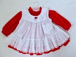 Vintage Bryan Pinafore Dress 18 Months White Red 2 Pc Christmas Valentine&#39;s Day - £31.51 GBP