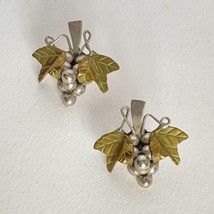 TAXCO Mexico TV-125 925 Sterling Silver Grapes Brass Leaves Pierced Earrings - £39.60 GBP