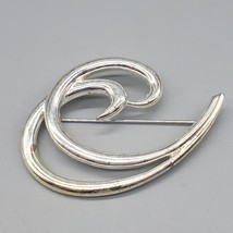 Trifari Large Swirl Brooch Pin Silver Tone Modernist Wave Curl 2.5&quot; - $19.99