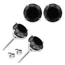 3 Carat Black Diamond AAA 4 Prong Martini Solitaire Stud Earrings 14K White Gold - £240.92 GBP