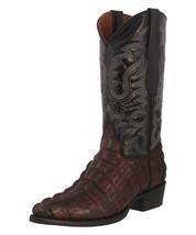 Mens Black Cherry Cowboy Boots Leather Embossed Crocodile Tail Western J Toe - £87.39 GBP