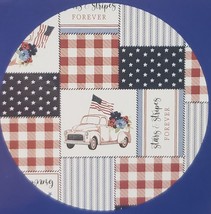 Peva Tablecloth, 60&quot; Round, Patriotic Patchwork,Truck,Stars &amp; Stripes Forever,Bl - £11.86 GBP