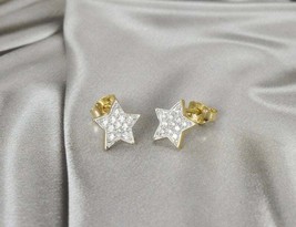 Star Stud Push Back Earrings 0.25 Ct Round Cut Diamond 14k Yellow Gold Over - £79.67 GBP