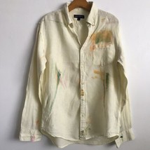 J Crew Mercantile Linen Shirt M Yellow Mens Button Up Breathable Paint S... - $14.79