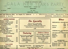 Castle 20th Anniversary Menu South Robertson Los Angeles California 1950... - £58.12 GBP