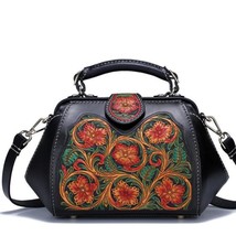 Retro Handmade Leather Carving Handbags Women Bags Designer 2022 New First Layer - £226.36 GBP
