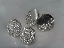 Estate Lot of 2 Small Clear Rhinestone Inlaid Silvertone Circle Post Earrings - £6.75 GBP