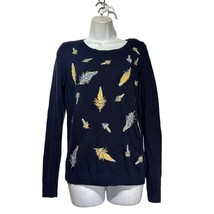 Talbots Navy Blue Feather Embroidered Pullover Sweater Size S - £22.67 GBP