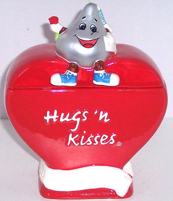 Hershey's Hugs Kisses Heart Red Candy Jar Valentines Day Gift  - $34.95