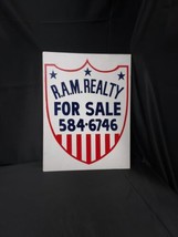 Old Real Estate Sign American Shield R.A.M. Realty 24x18 Inches Metal - £22.60 GBP