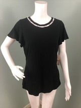 NWT Women&#39;s Nanette Lepore S/S Black Pearl Accent Neckline Top Sz Medium - £23.73 GBP