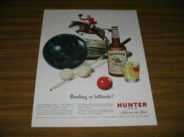 1949 Print Ad Hunter Whiskey Man on Horse,Brunswick Bowling Ball,Pool Balls Cue - £10.92 GBP
