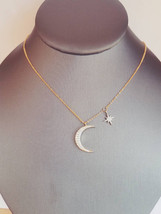 Moon and Star necklace Dainty Half moon pendant Celestial jewelry Starburst Nort - £28.38 GBP