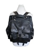 Vintage 90s Black Leather Backpack 13&quot; Classic Unisex Mens Womens Columbia - $82.05