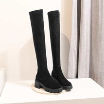 Big Size Cow Leather Stretch Over-the-knee Boots Platform Round Toe High Heels W - £131.24 GBP