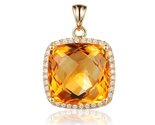 Fashion Gemstone Citrine Cushion Cut Natural Diamonds Pendant Solid 14K ... - $548.79