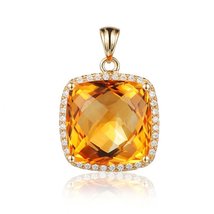 Fashion Gemstone Citrine Cushion Cut Natural Diamonds Pendant Solid 14K ... - $548.79