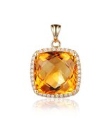 Fashion Gemstone Citrine Cushion Cut Natural Diamonds Pendant Solid 14K ... - $745.44 CAD