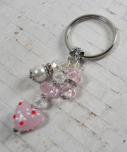 Heart Glass Crystal Rhinestone Beaded Handmade Split Ring Keychain Pink ... - £13.23 GBP