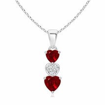 ANGARA 5mm Natural Ruby and Diamond Triple Heart Pendant Necklace in Silver - £275.11 GBP+