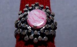 Big 1950s Era Sterling Silver &amp; Pink Quartz Gypsy Ring - £39.56 GBP