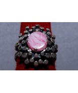 Big 1950s Era Sterling Silver &amp; Pink Quartz Gypsy Ring - £38.93 GBP