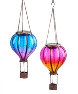 Hot Air Balloon Solar Light Flickering Set of 2 Hanging Whimsical Garden... - £62.87 GBP