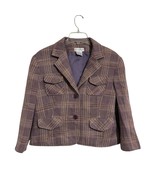 Worthington Plaid Tweed Cropped Blazer Size 14 Purple Beige Pockets Offi... - €12,96 EUR