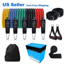 5 Exercise Resistance Bands Cords 100 Lbs Set Yoga Pilates Workout Fitness - £30.37 GBP