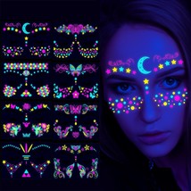 Glow in The Dark Temporary Tattoos Face Stickers Face Fake Temporary Tat... - £18.42 GBP