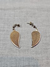 Brown Autumn Leaf Dangle Drop Earrings, Silver Tone Edge, Vintage  - $9.99