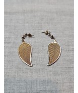 Brown Autumn Leaf Dangle Drop Earrings, Silver Tone Edge, Vintage  - $14.00 CAD
