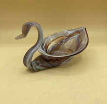 Swan Dish Cherokee Glass by Wagon Hill Art Glass Decor Vintage 5” X 9” - $20.48