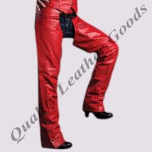 RED LEATHER LEDER CUIR  WOMEN CHAPS SIDE ZIP STYLE BIKER MOTORCYCLE HORS... - $2,763.49 MXN