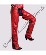 RED LEATHER LEDER CUIR  WOMEN CHAPS SIDE ZIP STYLE BIKER MOTORCYCLE HORSE RIDING - $2,763.49 MXN