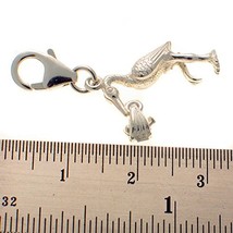 Sterling 925 Silver Stork Bird with Baby Clip On Charm. Handmade by Weld... - $24.50
