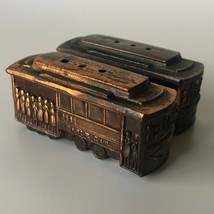 Vintage San Francisco Streetcar Trolley Car Salt &amp; Pepper Shakers Copper Japan - £14.38 GBP