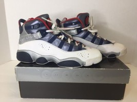 Air Jordan 6 Rings Size 4.5Y Youth Shoes Sneakers White Navy Blue Red 32... - £38.67 GBP