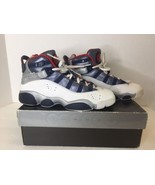 Air Jordan 6 Rings Size 4.5Y Youth Shoes Sneakers White Navy Blue Red 32... - £38.00 GBP