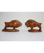 Pair of Vintage USSR Soviet Folk Art Wood Carving Buffalo Home Decor Col... - €40,57 EUR