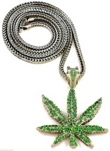 Cannabis Weed Leaf Necklace New Kush Pendant with 36 Inch Chain Hip Hop Pot - £23.97 GBP