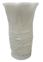 Vintage 1940s Hazel Atlas Starburst Cut Milk Glass Vase Scalloped Edge 5... - $16.56