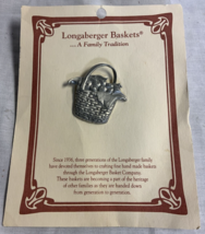 Vintage Signed 1992 Longaberger Pewter Woven Basket with Apples Pin - £3.73 GBP