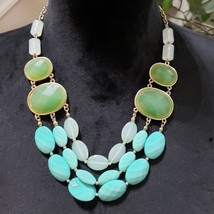 Womens Fashion Green and Blue Stones Statement Collar Necklace w/ Lobster Clasp - £23.65 GBP