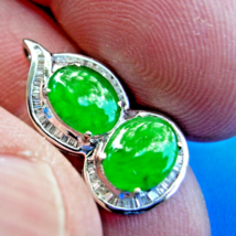 Earth mined Jadeite Jade Diamond Deco Pendant Medallion 18k White Gold Charm - $3,795.25