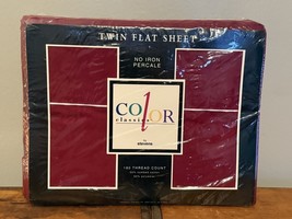 VTG Sealed Westpoint Stevens TWIN No Iron Flat Sheet Burgundy Red Percal... - $9.29
