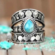 Size 7 Vintage Style Chunky Band Ring Inlaid Turquoise Jewelry - £19.18 GBP