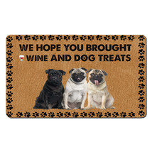 Funny Pug Dogs Outdoor Doormat Wine And Dog Treats Mat Gift For Dog Mom Dad - £30.99 GBP